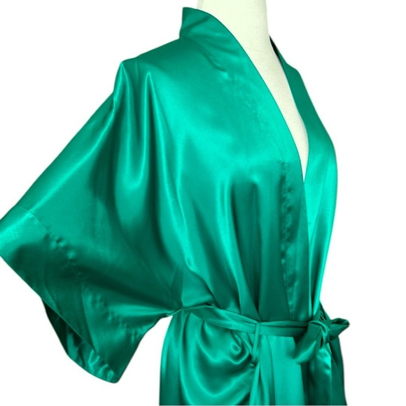 Vintage Jennifer Moore Satin Emerald Green Kimono Topper Robe, One Size - Picture 5 of 14